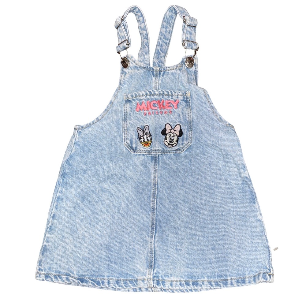 Zara Kids Disney Minnie Mouse Daisy Duck Denim Pinafore Overall Dress Size 2-3Y